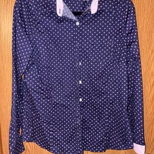 L.L. Bean Dark Blue and Pink Dot Button-Down Shirt